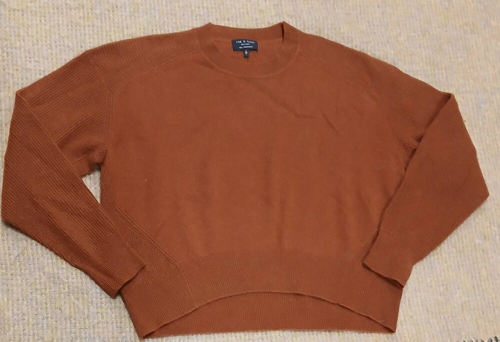 Rag and bone womens large 100% cashmere sweater rust brown boxy caramel